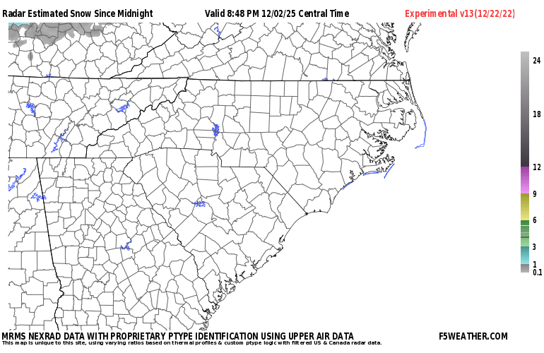 Carolinas Live Regional NEXRAD Radar Snowfall Estimate Image