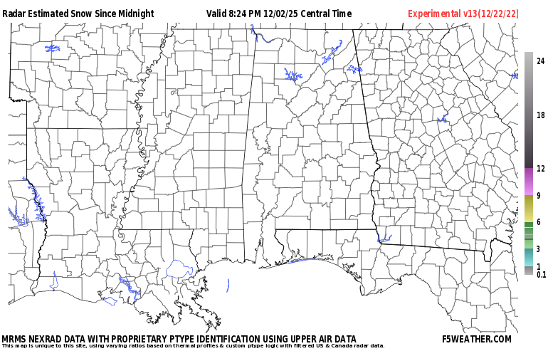 Dixie Live Regional NEXRAD Radar Snowfall Estimate Image