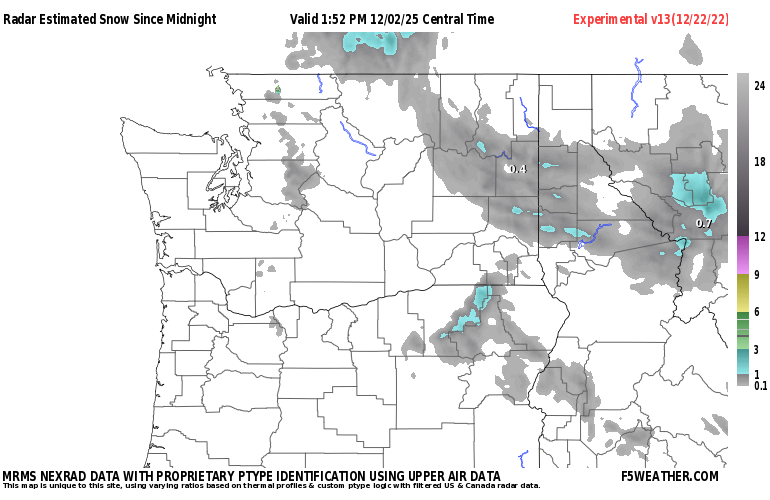Pacific Northwest Live Regional NEXRAD Radar Snowfall Estimate Image