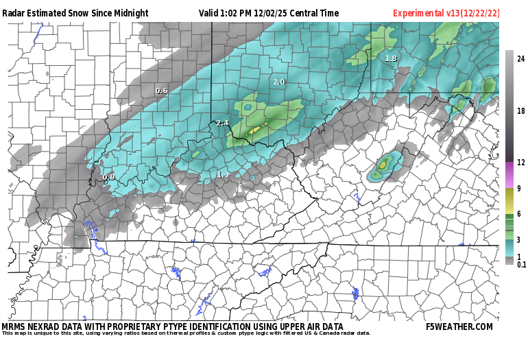 Ohio River Valley Live Regional NEXRAD Radar Snowfall Estimate Image